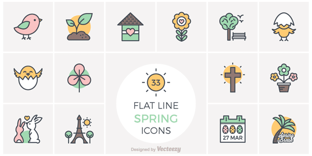 33 flat spring line icons