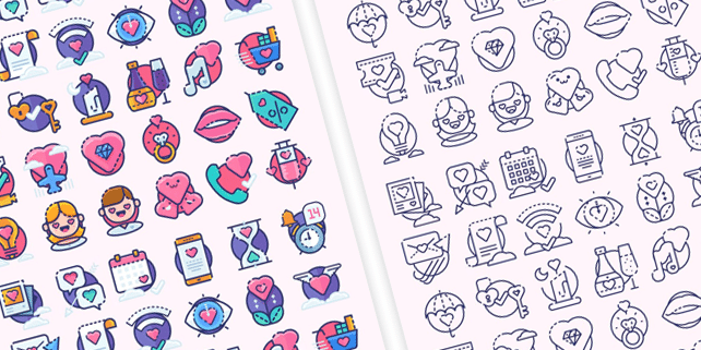 30 lovely, vector icons for Valentine’s Day