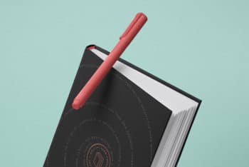 Free Hardcover Book Presentation with Pen Mockup
