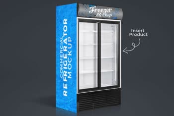 Realistic Free Commercial Refrigerator Mockup in PSD