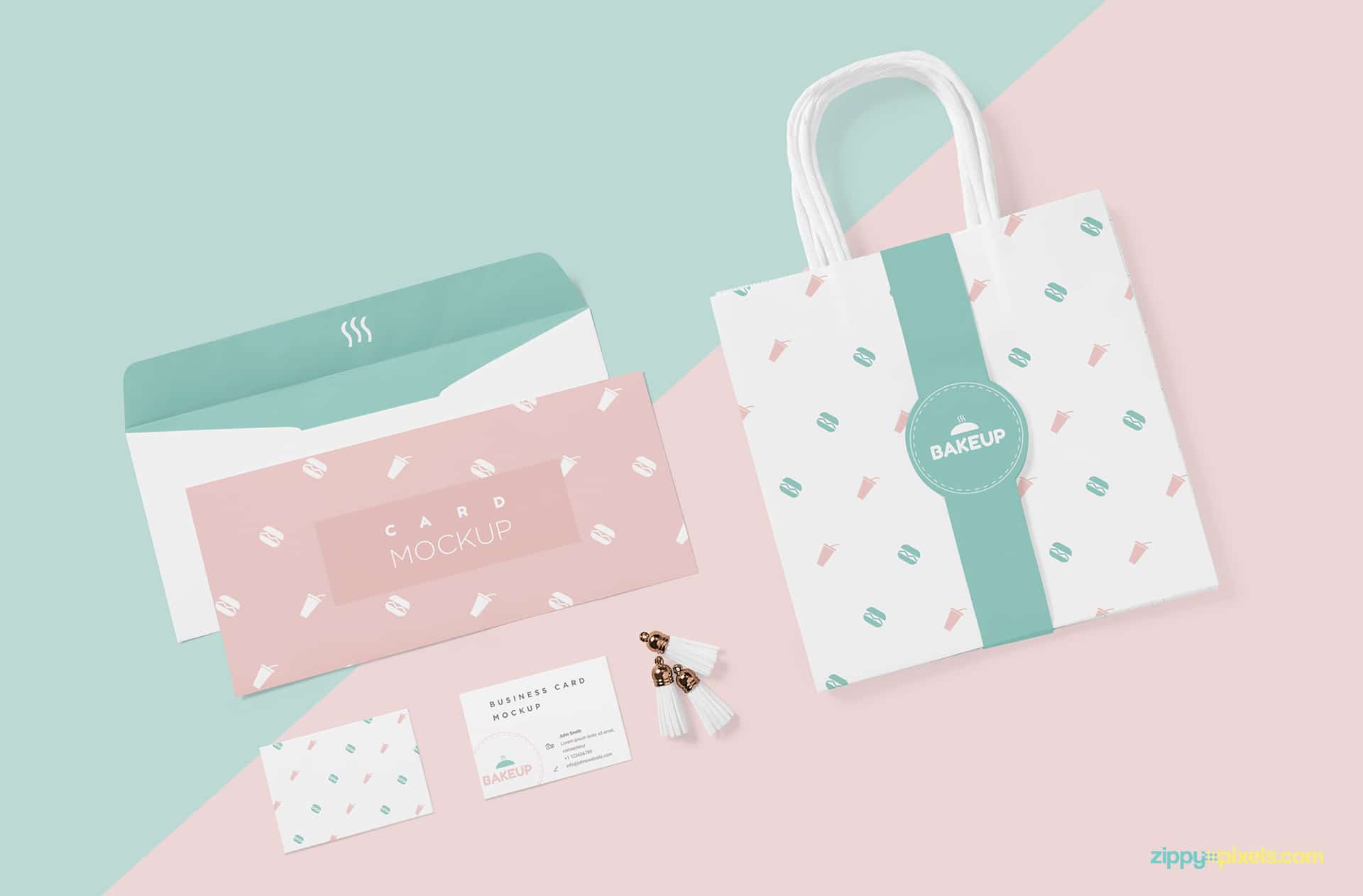 Tote Bag PSD Mockup with Invitation & Business Cards