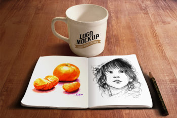Coffee Cup Plus Sketchbook Mockup Freebie