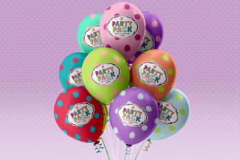 Set of Colorful Balloons Free PSD Mockup