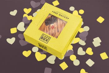 Free Lovely Cake Box Mockup For Packaging Designs