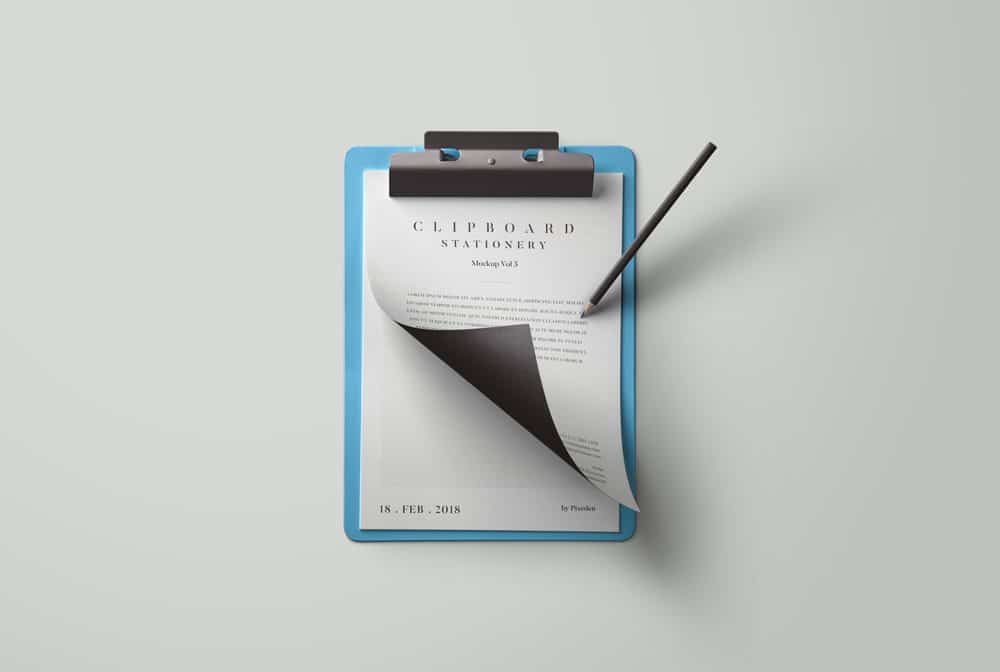 blue clipboard with stationary mockup