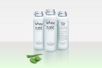 White Cosmetic Bottle with Aloe Free Mockup