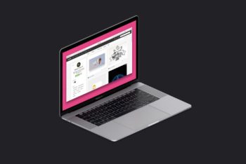 Black and Pink Isometric MacBook Pro Free Mockup