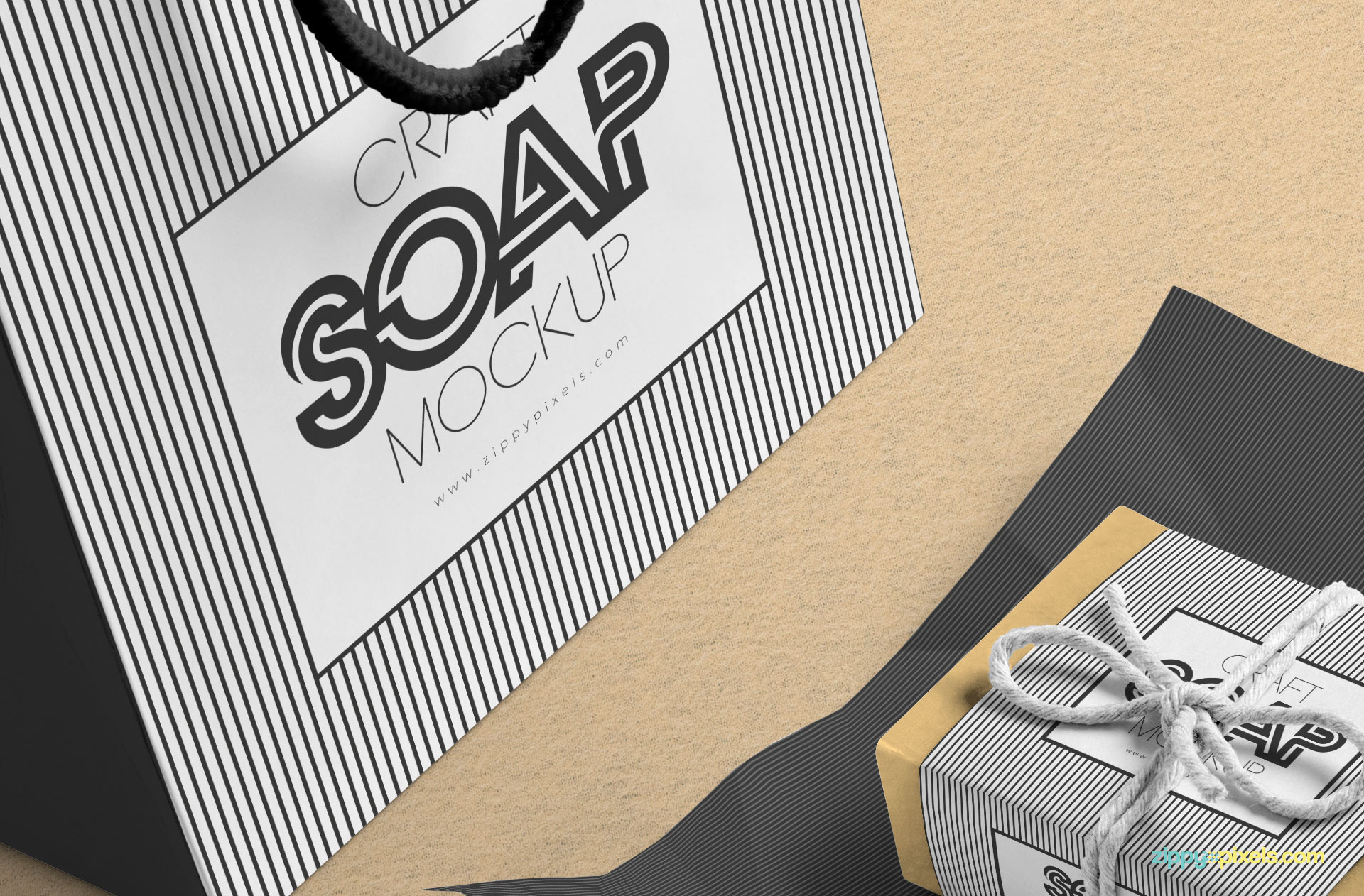 Soap Bar with Shopping Bag PSD Mockup Design