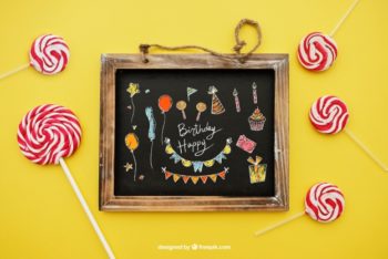 Free Birthday Greeting Plus Lollipops Mockup