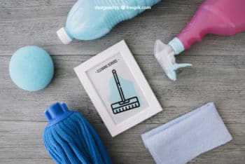 Free Cleaning Materials Mockup in PSD