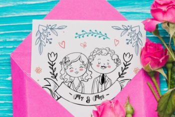 Cute Couple Postcard Mockup in PSD