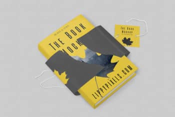 Free Book Cover Mockup in an Open Gift Wrap