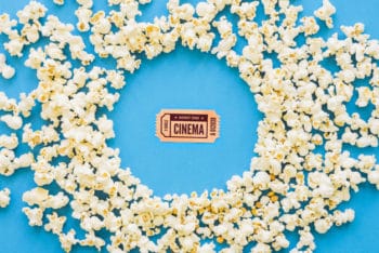 Popcorn Around Movie Ticket Mockup Freebie