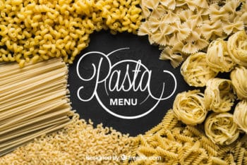 Free Assorted Uncooked Pasta Mockup in PSD