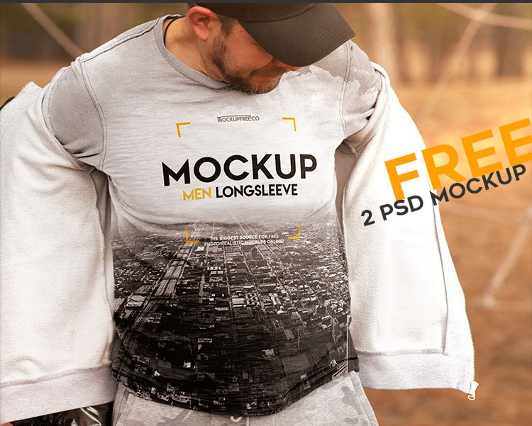 Men Long Sleeve T-shirt PSD Mockup