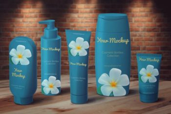 A Complete Set Of Cosmetic Bottles PSD Mockup
