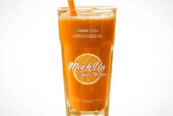 Free Juice Glass Plus Straw Mockup