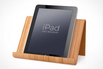 Free iPad Plus Wooden Stand Mockup