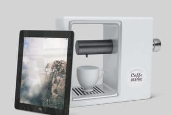 Free iPad Plus Coffee Maker Mockup
