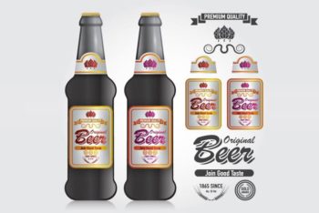 Free Customizable Flat Beer Bottles Mockup in PSD