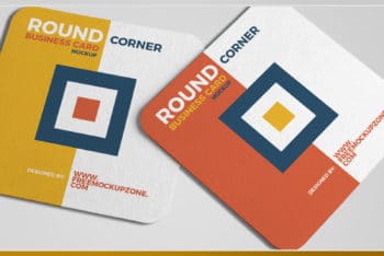 Free Square Round Corner Business Cards Mockup