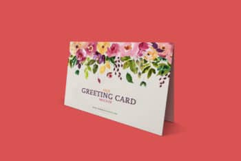 Beautiful Floral Designed Greeting Card PSD Mockup