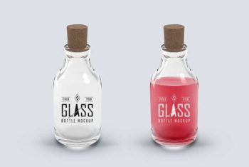 Free Glass Bottle Plus Cork Mockup in PSD