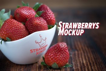 Free Strawberries Bowl Scene Mockup in PSD
