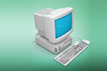 Free Realistic Vintage Computer Mockup in PSD