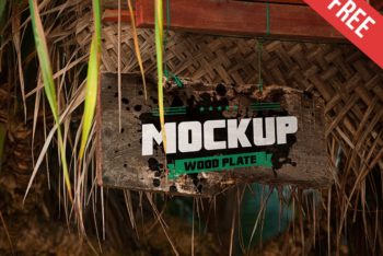 Free Jungle Wood Plate Sign Mockup in PSD