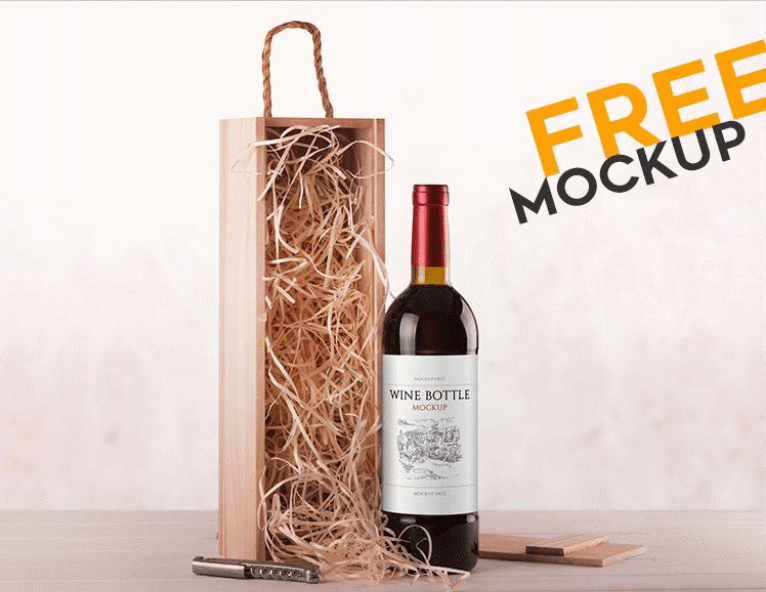 Free Wine Bottle PSD Mockup Template Design