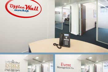 Free Office Interior Wall Sign Mockup in PSD