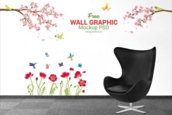 Free Wall Decal Plus Executive Chair Mockup in PSD