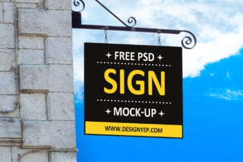 Hanging Wall Sign PSD Mockup for Outdoor Advertisement