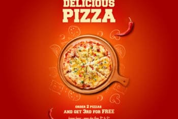 Free Delicious Pizza Poster Design Mockup in PSD
