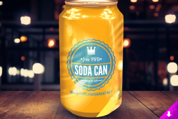 A Bright Looking Soda Can PSD Mockup Available For Free