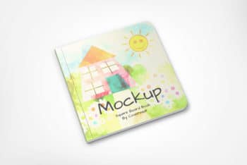 Cute Looking Square Shaped Children’s Board Book PSD Mockup