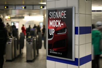 Free Subway Station Signage Design Mockup in PSD