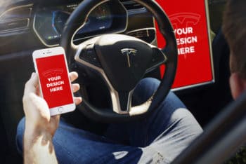Free Tesla Car Plus iPhone Mockup in PSD