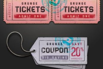 Free Paper Ticket Coupon Design Mockup in PSD