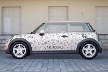 Free Cute Car Side View Mockup in PSD