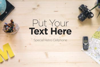 Free Retro Workspace Plus Old Gadgets Mockup in PSD