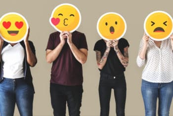 Free Diverse People Plus Emoticons Mockup in PSD