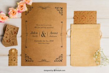 Free Floral Cardboard Wedding Invitation Mockup