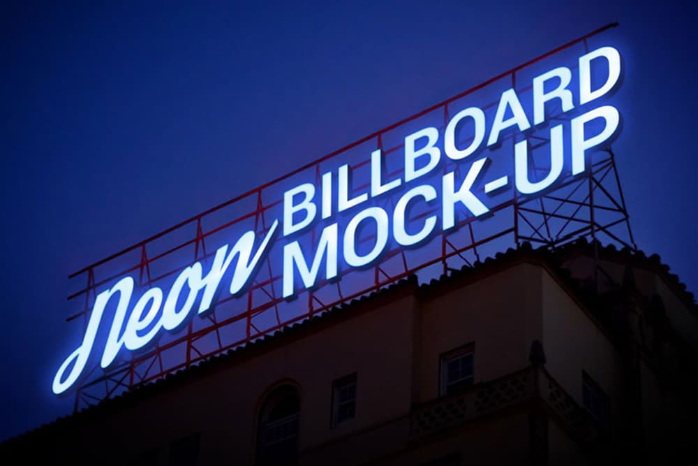 free electric neon sign billboard mockup