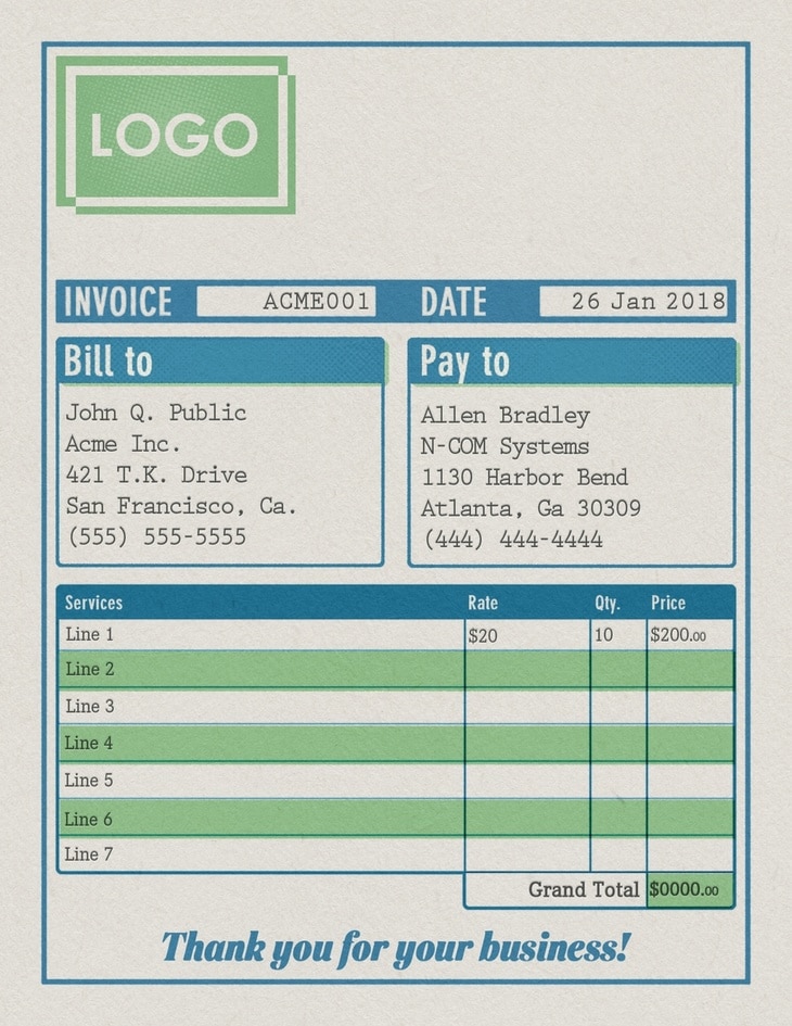 Traditional Invoice Receipt