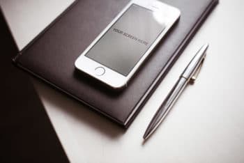 Free Photorealistic iPhone Plus Stationery Mockup in PSD