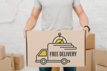 Free Delivery Cardboard Box Mockup in PSD