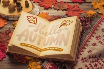 Free Autumn Open Book Concept Mockup in PSD