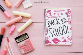 Free Pink Calculator Plus School Stationery Mockup